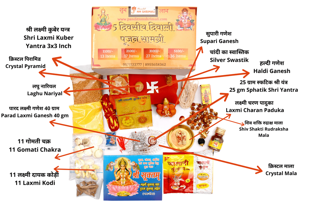 ₹3,100 Packet Diwali Pujan Packet (वैभव पूजन पैकेट) with its Lakshmi-Ganesh samagri