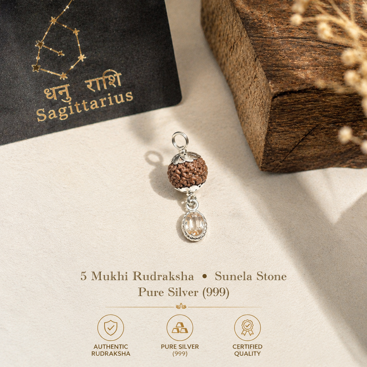 Meen Rashi Rudraksha + Stone Pendant thumbnail 4