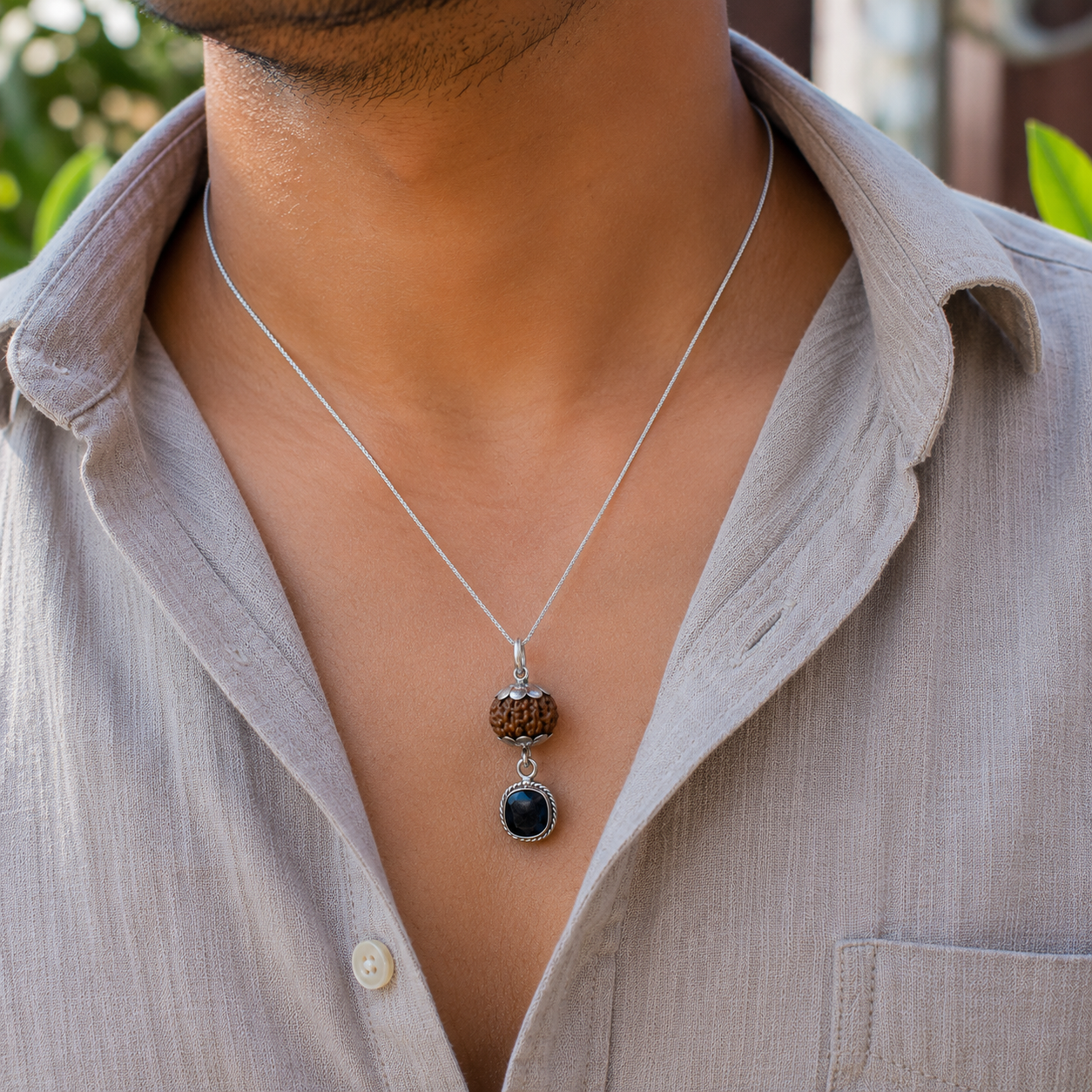 Rahu Dosh Nashak Rudraksha + Stone Pendant thumbnail 3