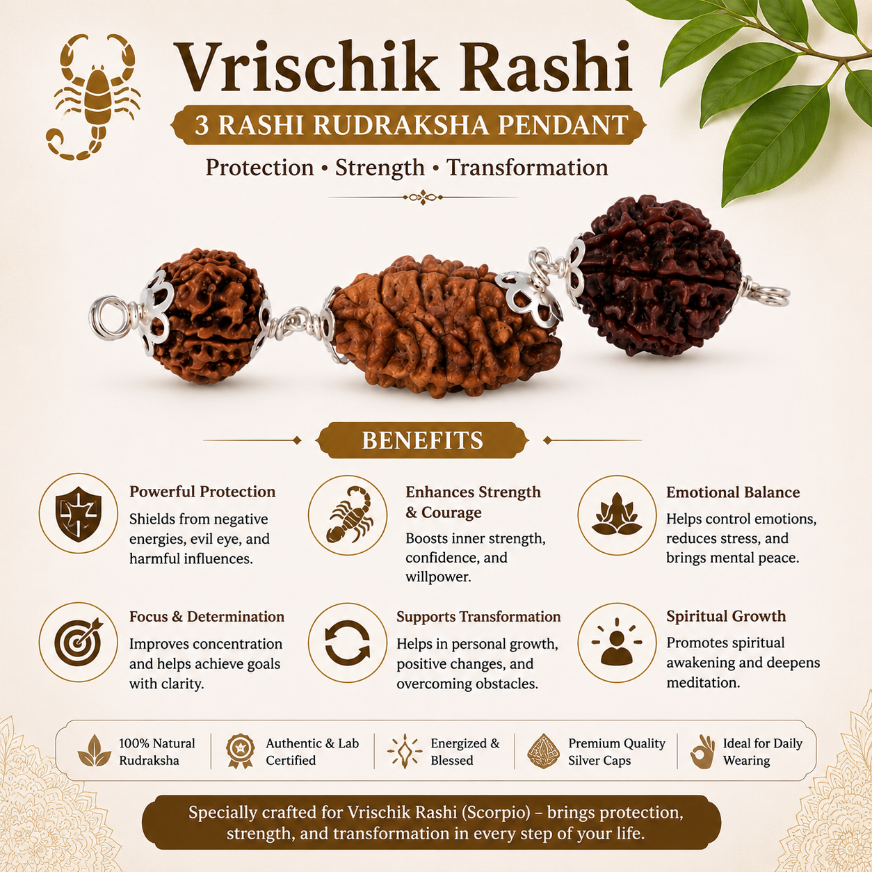 Vrishchik Rashi Rudraksha 2+3+6 Mukhi thumbnail 3