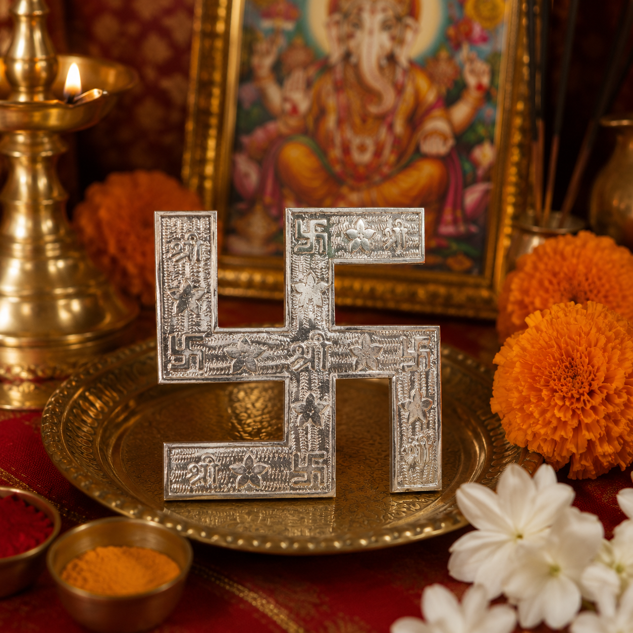 Big Size Silver Swastik thumbnail 2