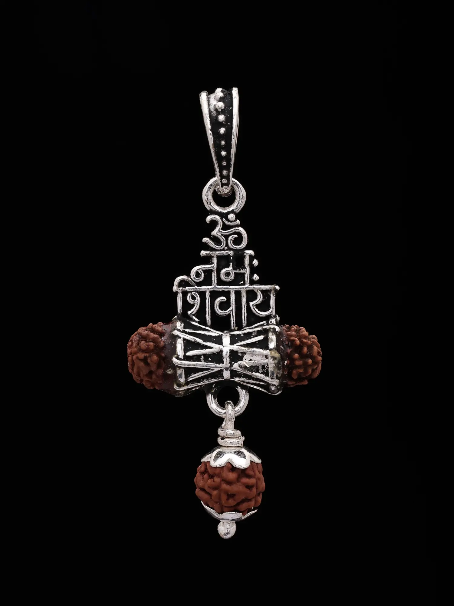 Silver Om Namah Shivaya Damaru Pendant