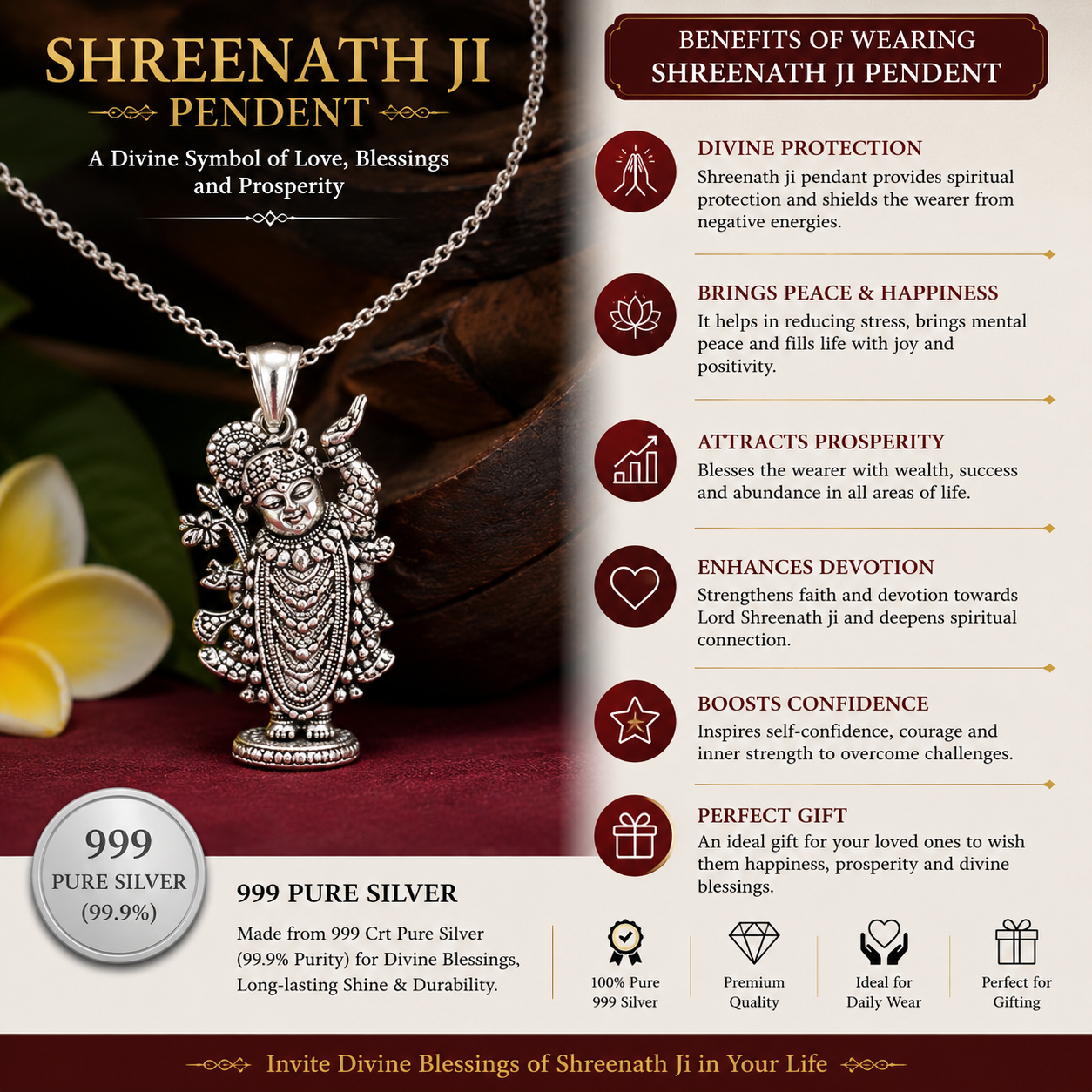 Silver Shree Nath Ji Pendant thumbnail 4