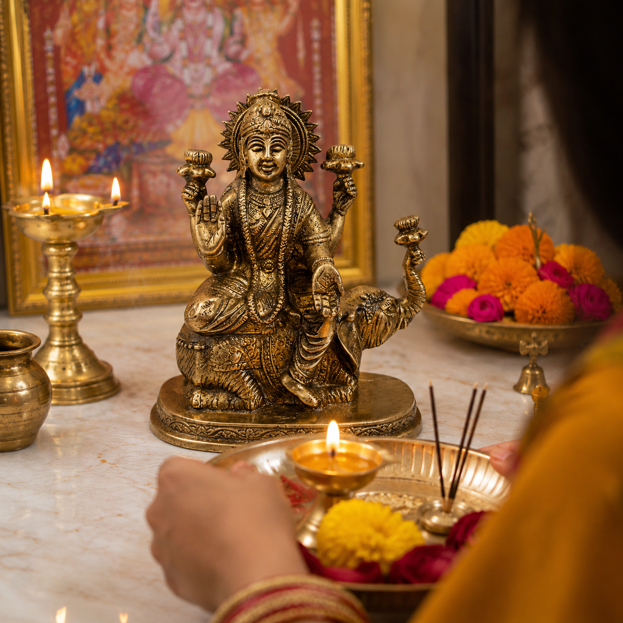 Gaj Laxmi Idol (Goddess Lakshmi with Elephants) thumbnail 2