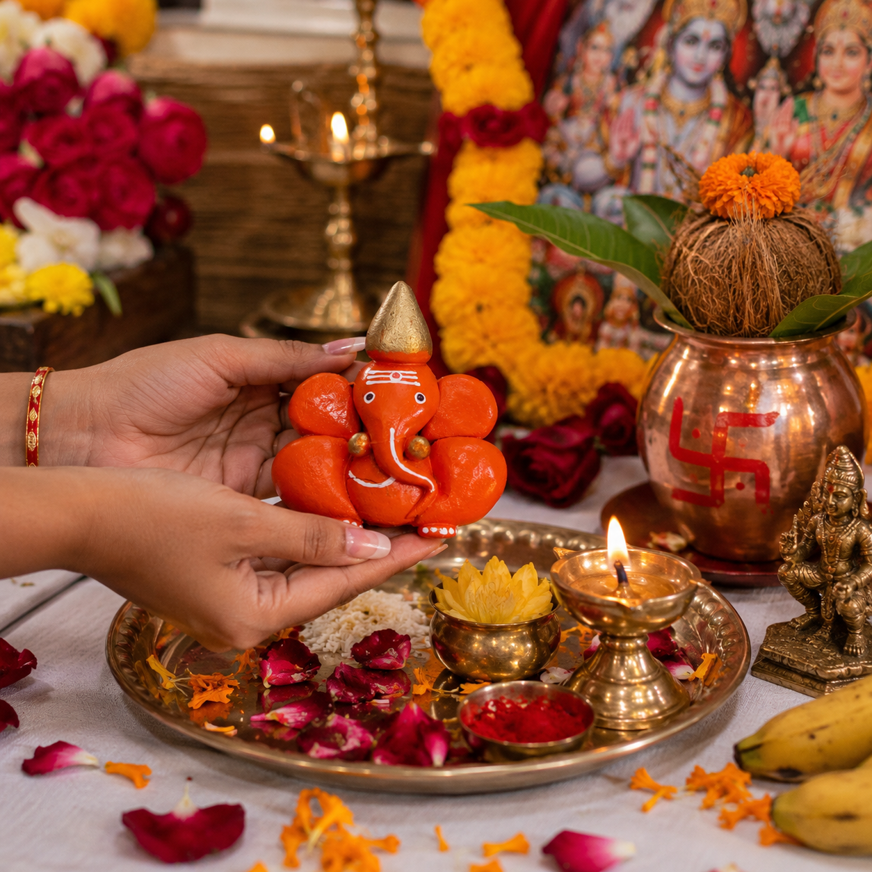 Orange Supari Ganesh (Coral Betel Nut Ganesh) thumbnail 2